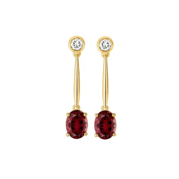 earings yellow gold 18K with pink tourmaline stone and diamonds VS