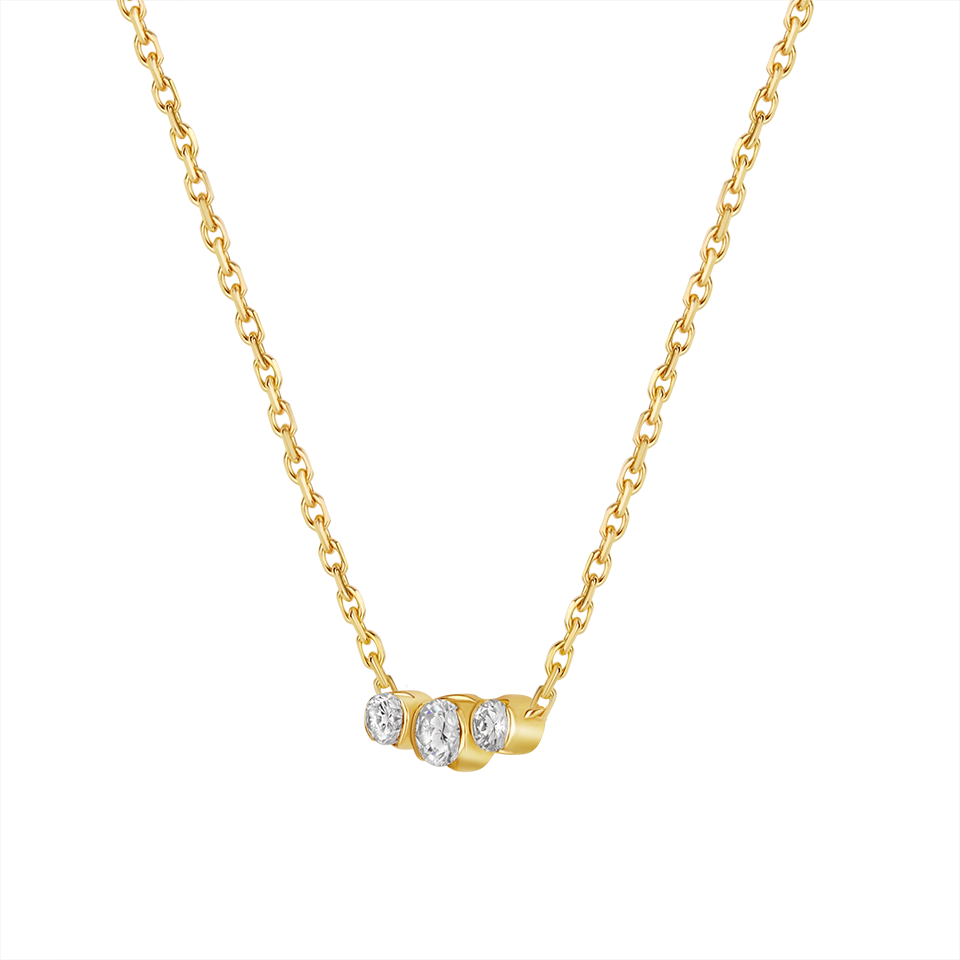 Adélie necklace in 18K gold with three bezel-set diamonds, one central and two smaller, on a fine chain