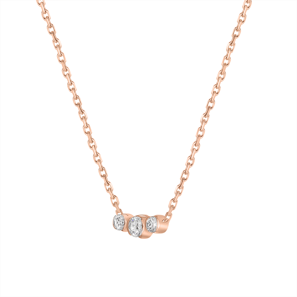 Adélie necklace in 18K gold with three bezel-set diamonds, one central and two smaller, on a fine chain