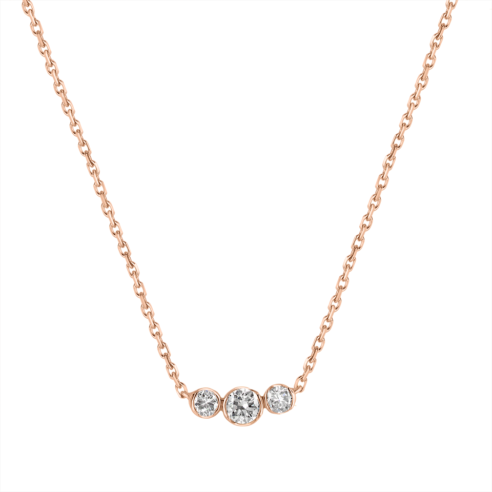 Adélie necklace in 18K gold with three bezel-set diamonds, one central and two smaller, on a fine chain