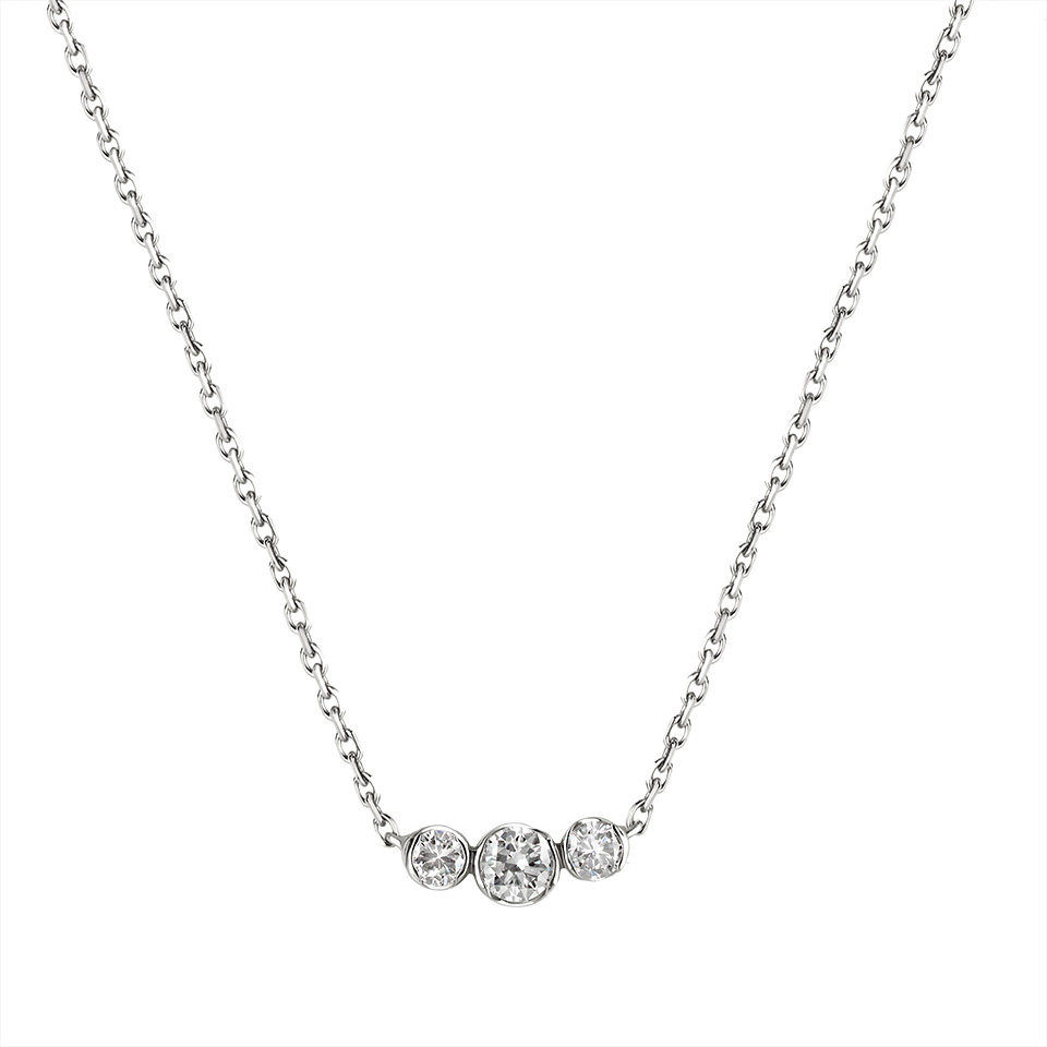 Adélie necklace in 18K gold with three bezel-set diamonds, one central and two smaller, on a fine chain