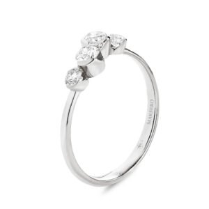 White gold ring with four round diamonds, 3.4 mm each, set in a flowing band design