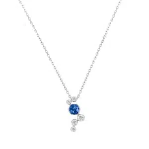 Chrysalia necklace in 18K gold with a central round tanzanite and five round diamonds on a fine chain