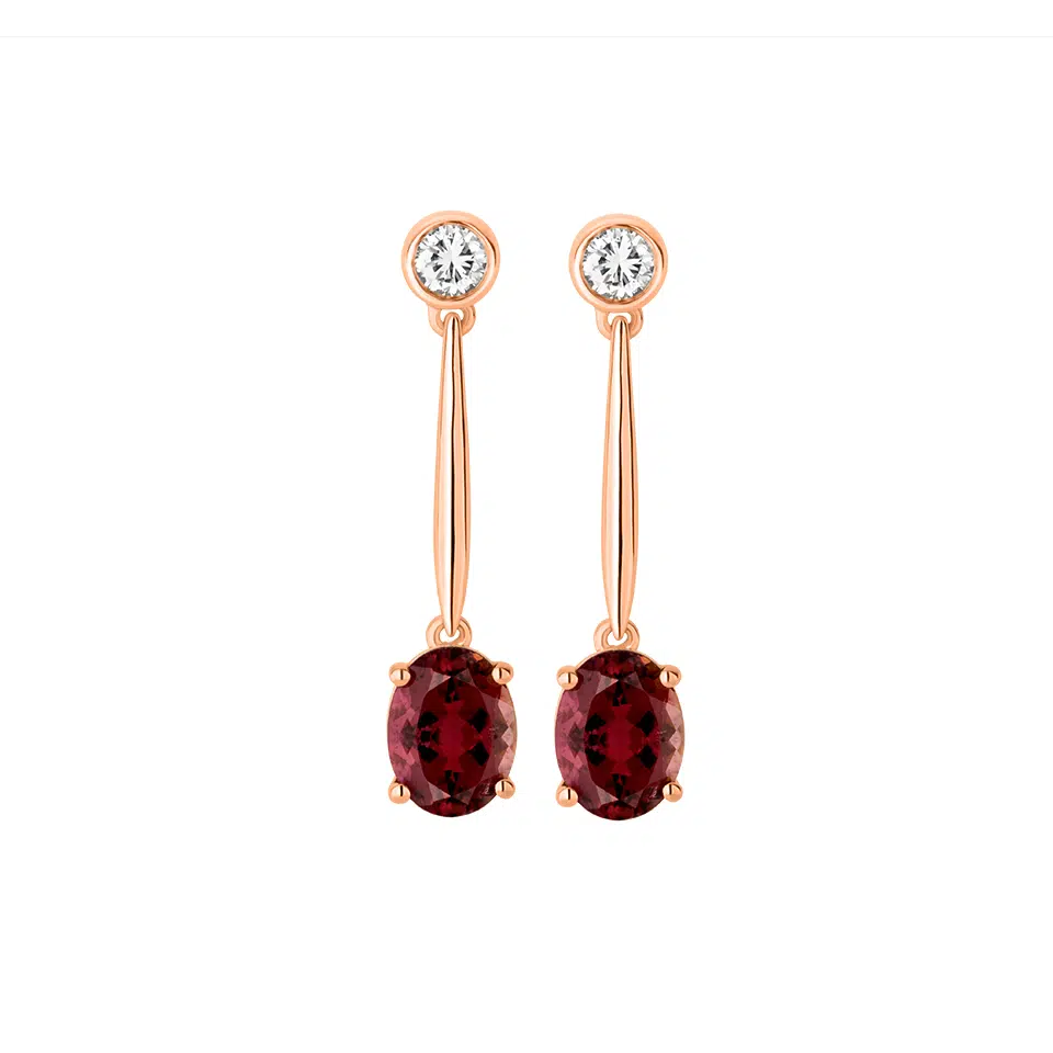 Pair of Exolia earrings in 18K white gold with oval red tourmalines and round diamonds