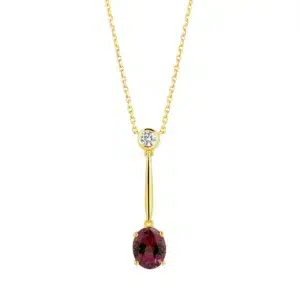 Exolia necklace in 18K yellow gold with an oval tourmaline and a round diamond on a fine chain
