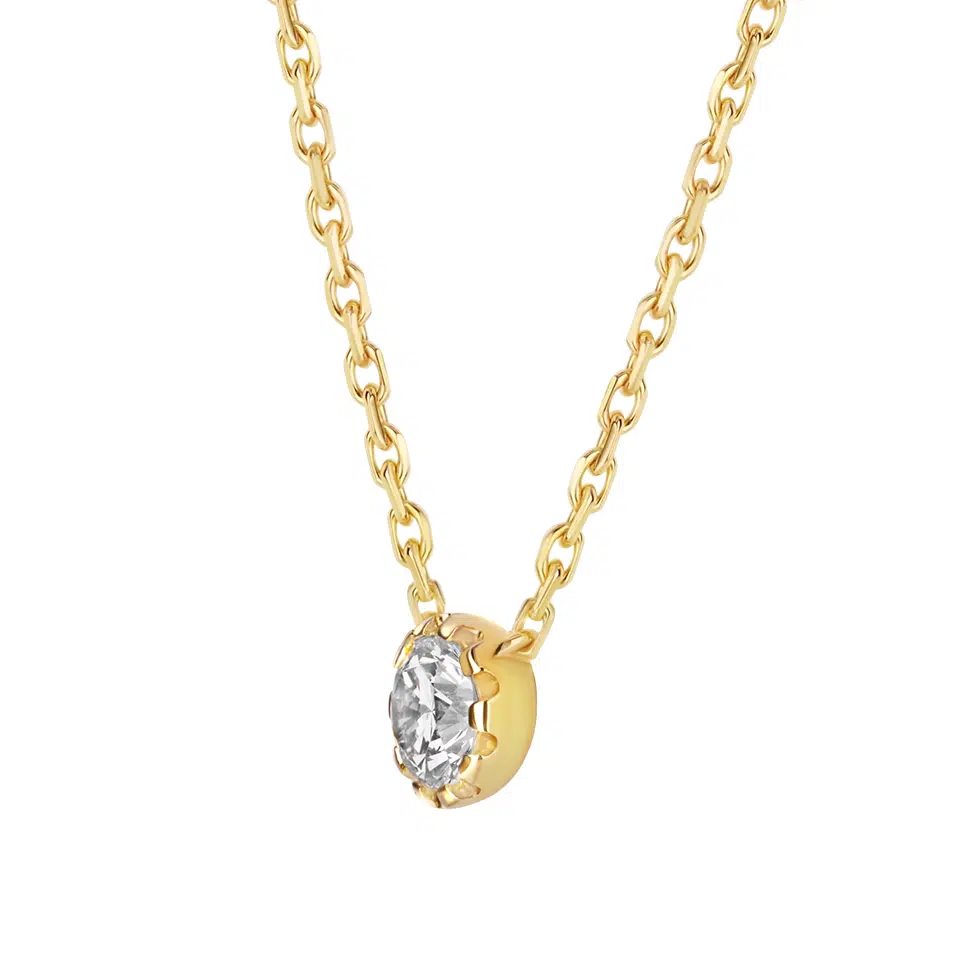 Galaxie necklace in 18K white gold with a central round diamond on a fine chain.