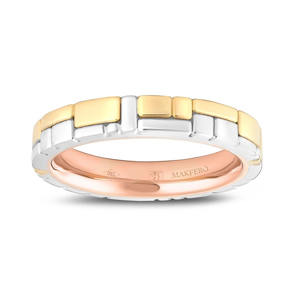 Harmonie tricolor wedding ring in yellow, white, and rose gold