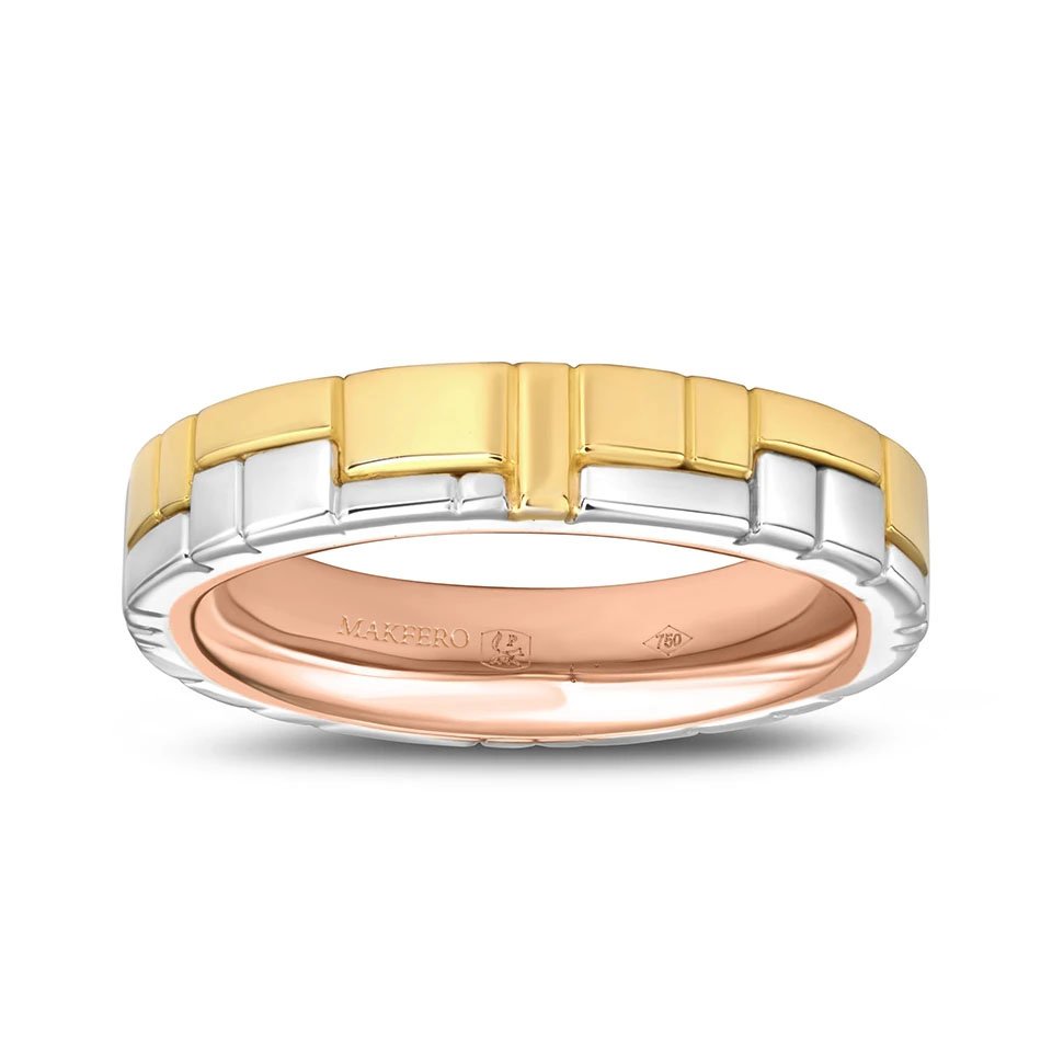 Harmonie tricolor wedding ring in yellow, white, and rose gold