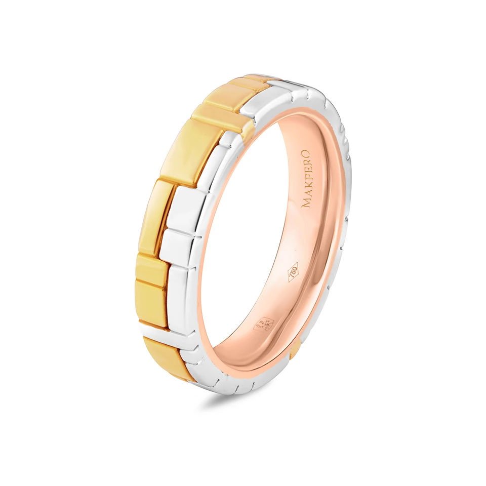 Harmonie tricolor wedding ring in yellow, white, and rose gold
