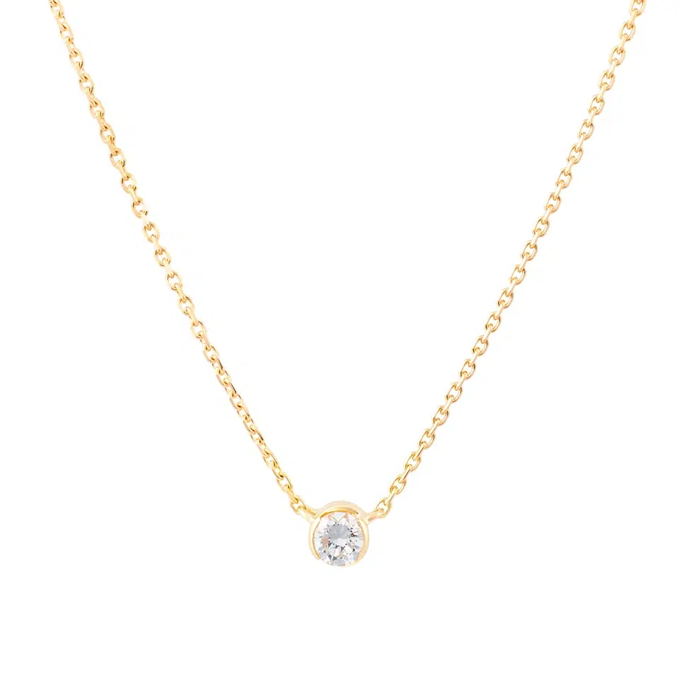 Prélude necklace in 18K white gold featuring a single round diamond on a fine chain