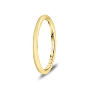 Minimalist gold wedding band with a smooth twisted design
