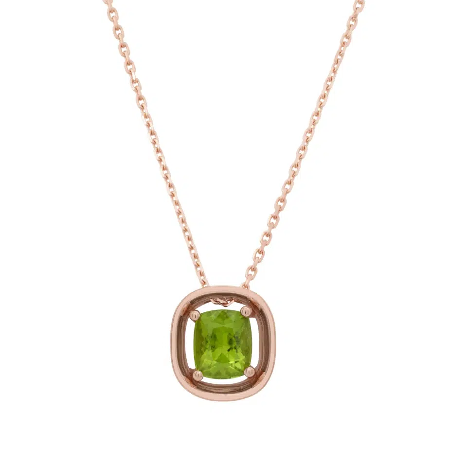Tiare necklace in 18K white gold featuring an oval peridot of 9 × 7 mm