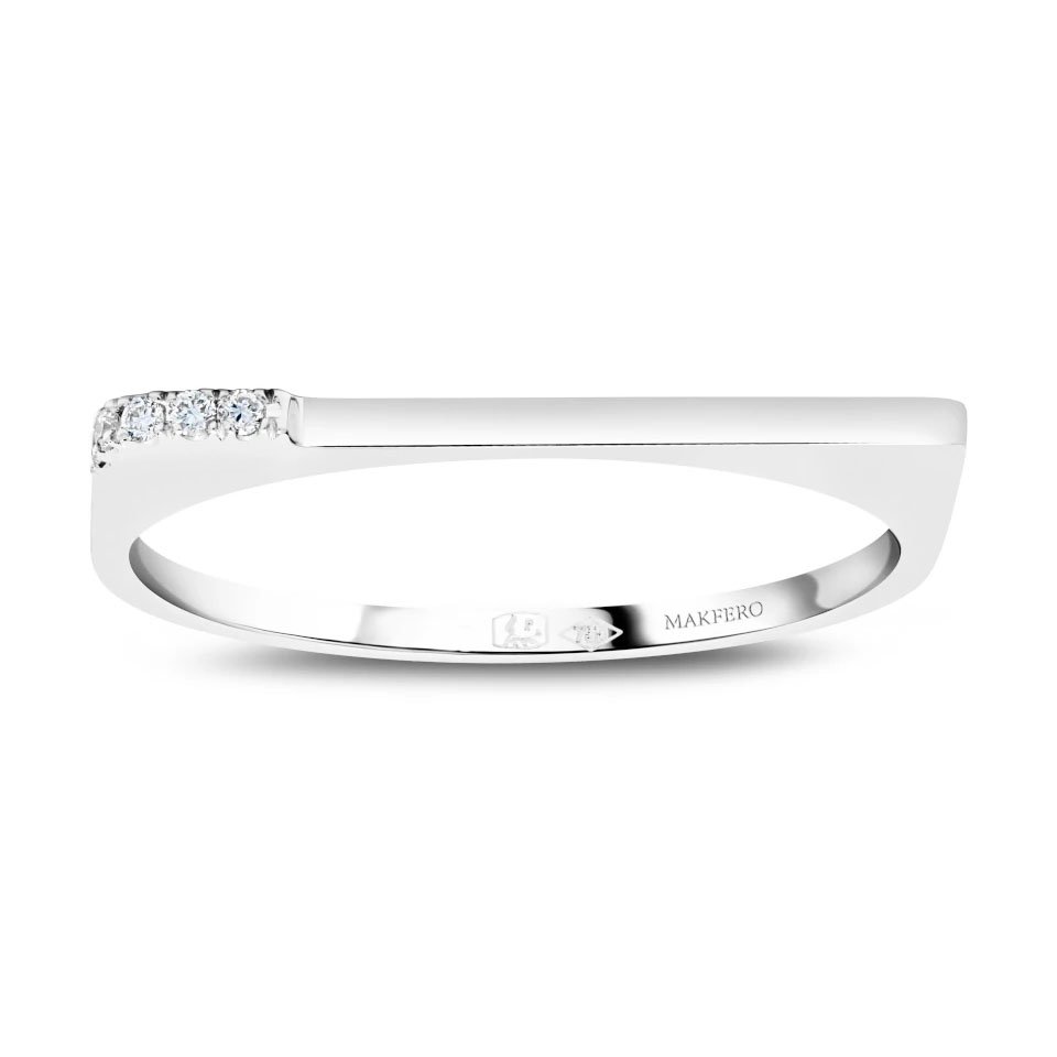 White gold ring with slim geometric band set with five small round diamonds