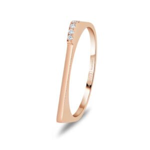 Rose gold ring with slim geometric band set with five small round diamonds