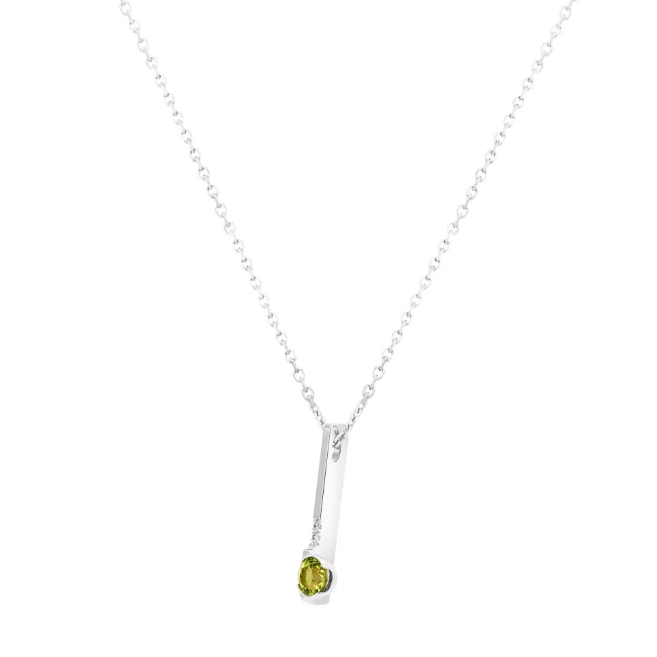 Triolet A necklace in 18K yellow gold set with a 4 mm round green tourmaline and two G-H color, VS-SI clarity diamonds