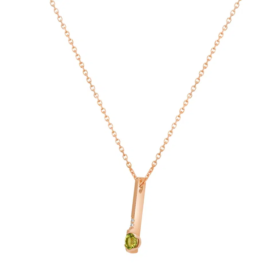 Triolet A necklace in 18K yellow gold set with a 4 mm round green tourmaline and two G-H color, VS-SI clarity diamonds