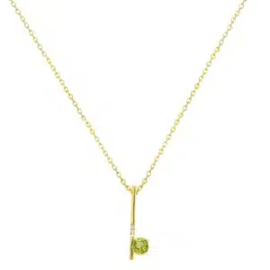 Triolet A necklace in 18K yellow gold set with a 4 mm round green tourmaline and two G-H color, VS-SI clarity diamonds