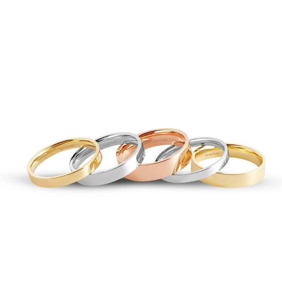 Xénia wedding ring in polished gold with brilliant surface finish, available in 2.5 mm to 5 mm widths