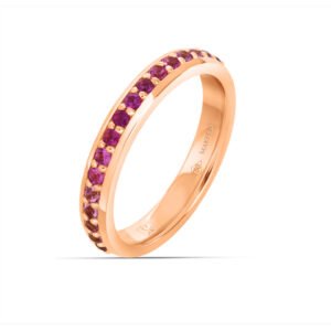 Zea ring in 18K gold, set with 16 round sapphires of 2 mm in a delicate gradient of colors